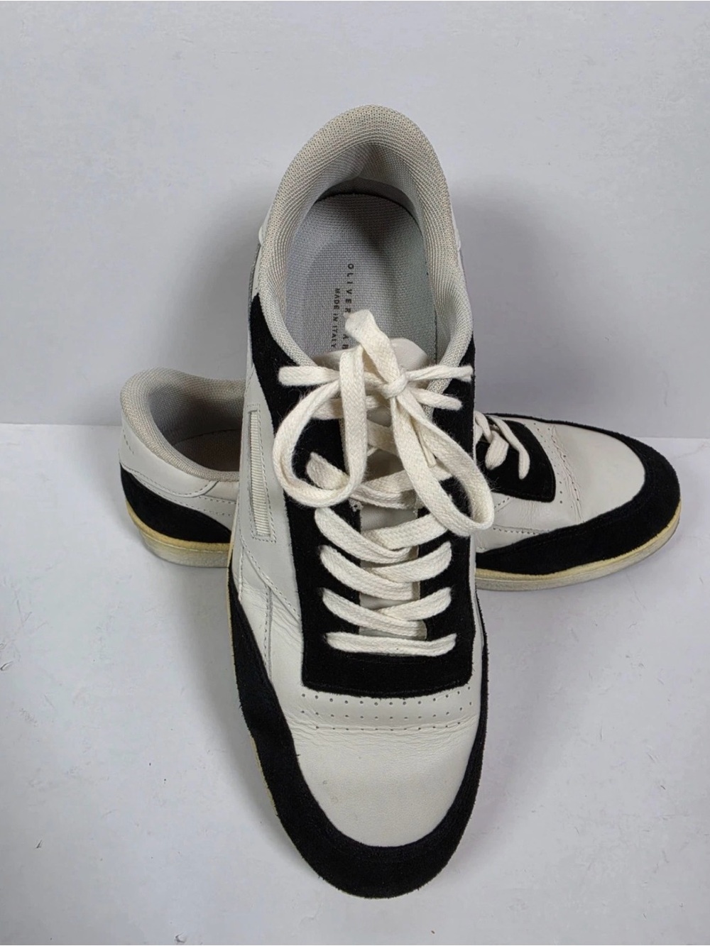 Oliver Cabell Men’s GAT Sneakers White Black Leather Suede Made Italy Size 44 10
